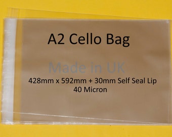 A2 - Cello Display Bags Self Seal - Cello Size 428mm x 592mm + 30mm Flap - 40 Micron