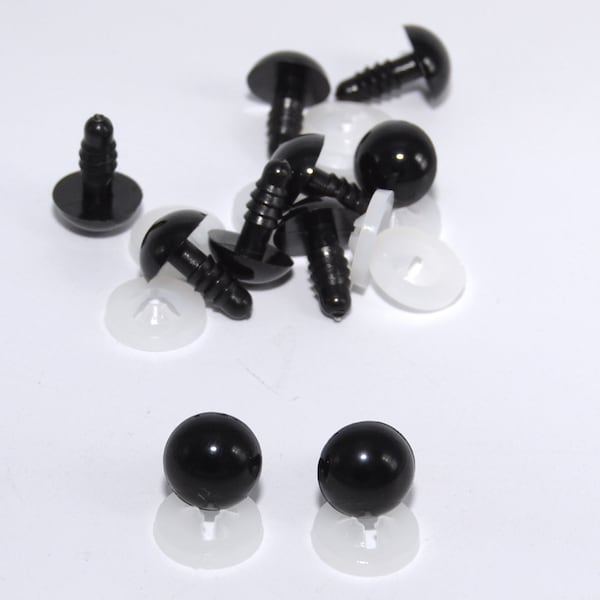 7mm or 8mm Solid Black Safety Eyes with Plastic Backs for Teddy Bear/Animal Soft Toy Making
