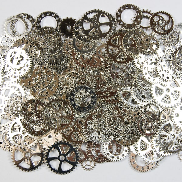 Multi Pack of Cogs Gears Steampunk Charms for Pendants - Antique Silver, Golden and Red Copper