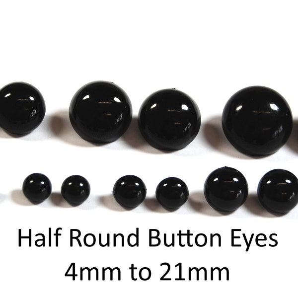 Sew On Solid Black Half Round Button Eyes for Teddy Bear/Animal Soft Toy Making
