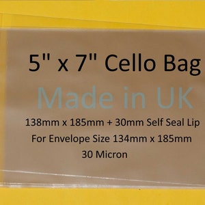 5 "x 7" Cellophanbeutel für Karten 138 mm x 185 mm + 30 mm durchsichtige selbstklebende Cellophanbeutel - 30 Mikron