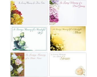 In Loving Memory Female Flower Message Cards - 60mm x 90mm - Aunt, Daughter, Gran, Mum, Nan, Wife - Sympathy, Remembrance - Florist Supplies