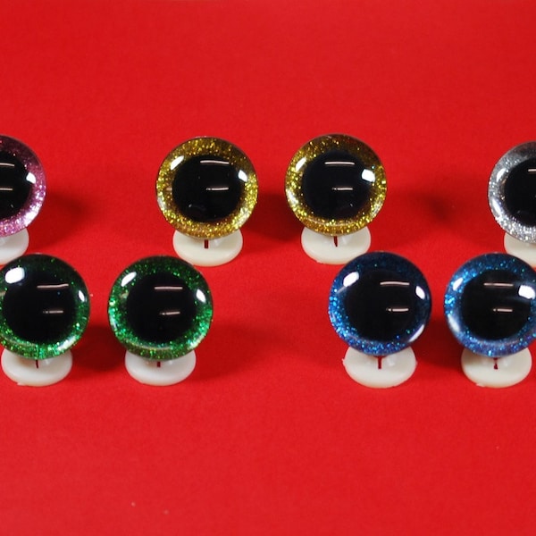 3D 20mm Safety Teddy Eyes with PLASTIC BACKS - Choice of Colours - Glitter Sparkle Animal Eyes for Teddy Bear Making