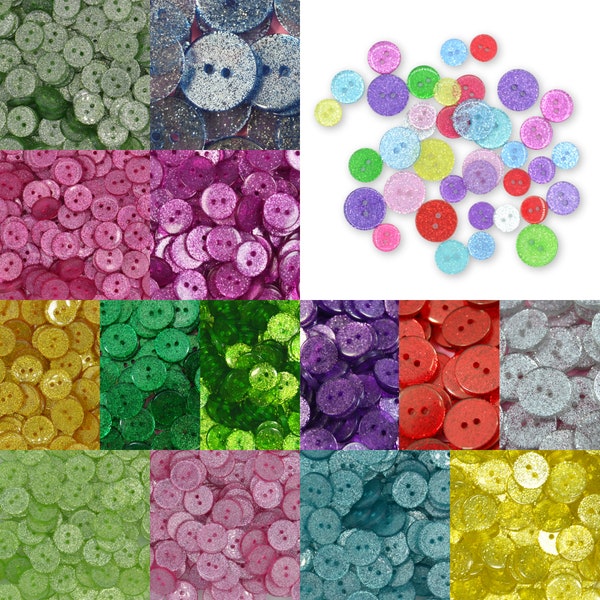 15mm Round Glitter Buttons - Choice of Colours - Ideal for Sewing/Knitting/Clothes & Scrapbooking