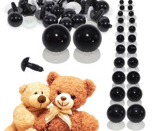 5-24mm Solid Black Safety Eyes with Plastic Backs - Various Sizes - Teddy Bear Animal Soft Toy Making Replacements