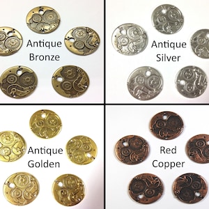Steampunk Discs 38 x 38 x 3mm -  Charms for Pendants - Choice of colours - For Jewellery Making