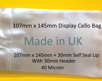 Header Display Bags 125mm x 175mm with Reinforced White Euroslot 