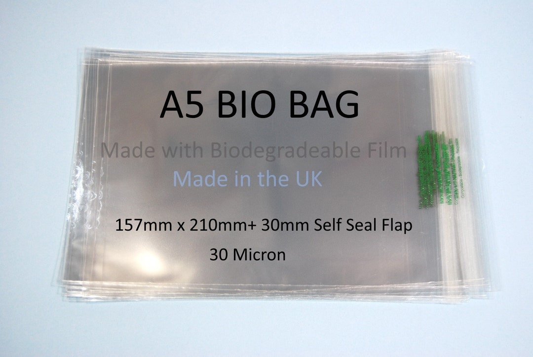 Biodegradable A5 Cello Bags for Cards - 157mm X 210mm + 30mm Self Seal ...