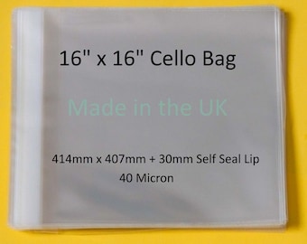 16" x 16" - Mounted Photograph Cellophane Display Bags Self Seal - 414mm x 407mm + 30mm Flap - 40 Micron Cello Bag
