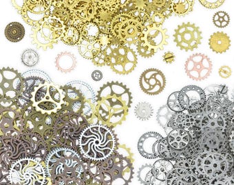 Mixed Cogs Gears Steampunk Charms for Pendants - Antique Silver, Golden, Bronze and Red Copper