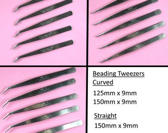 125mm x 9mm Curved or Straight Stainless Steel Crafting/Beading Tweezers - Card Making, Repair, Jewellery, Model Making