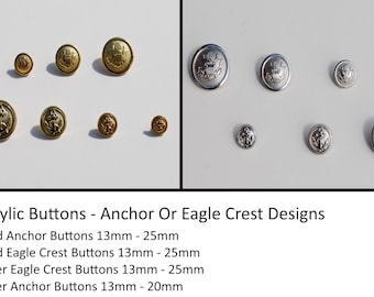 25mm Acrylic Anchor or Crest Blazer Buttons - Choice Of Colour - Embellishment For Clothes Making/Bags Etc