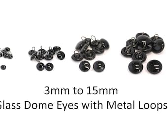 Glass Black Dome Eyes with Metal Hoop Backs for Teddy Bear/Soft Toy Making