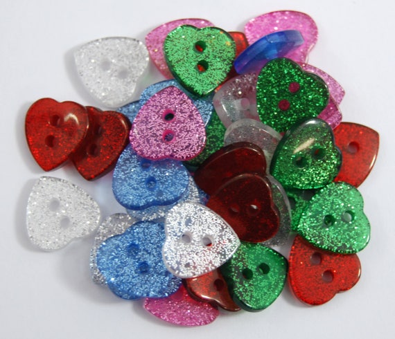10 Colours /& Mixed Card Embellishments Scrapbooks 13mm Glitter Heart Buttons