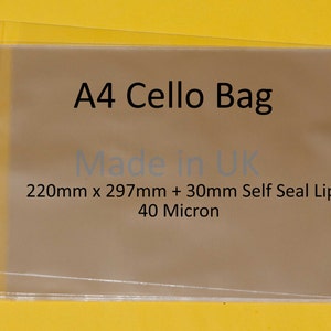 A4 - Présentoirs pour cellophanes auto-scellés - Dimensions du cellophane 220 mm x 297 mm + rabat de 30 mm - 40 microns