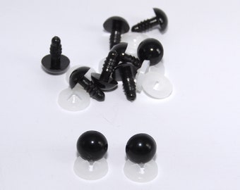 Yeux de sécurité noirs solides de 9 mm ou 10 mm avec dos en plastique pour la fabrication de peluches d'ours en peluche/animaux