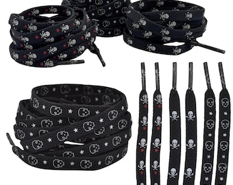 Skull Pattern Shoelaces - 8mm Print Flat Length Options | Trainers Boots Laces Footwear Repairs Replacements