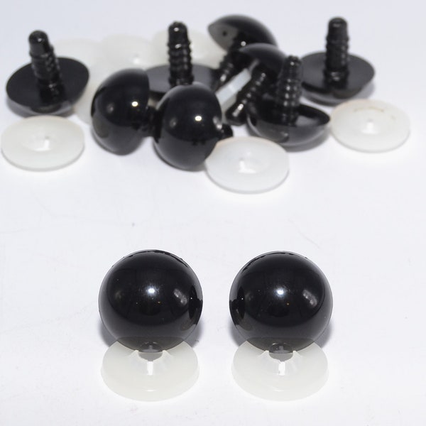 30mm Safety Solid Black Eyes with Plastic Backs for Teddy Bear/Animal Soft Toy Making