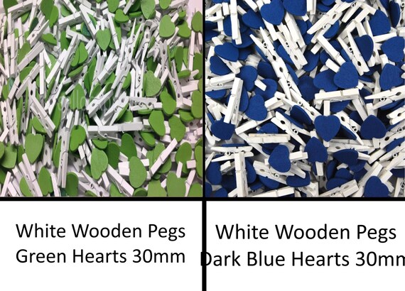 21 COLOURS TO CHOOSE FROM WHITE WOODEN CRAFT PEGS WITH COLOURED HEARTS 30mm