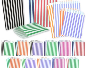 Sacs de bonbons en papier de 5 x 7 pouces à rayures - Couleurs mélangées - Sac cadeaux pour gâteaux d'anniversaire et de mariage, vente au détail de bonbons