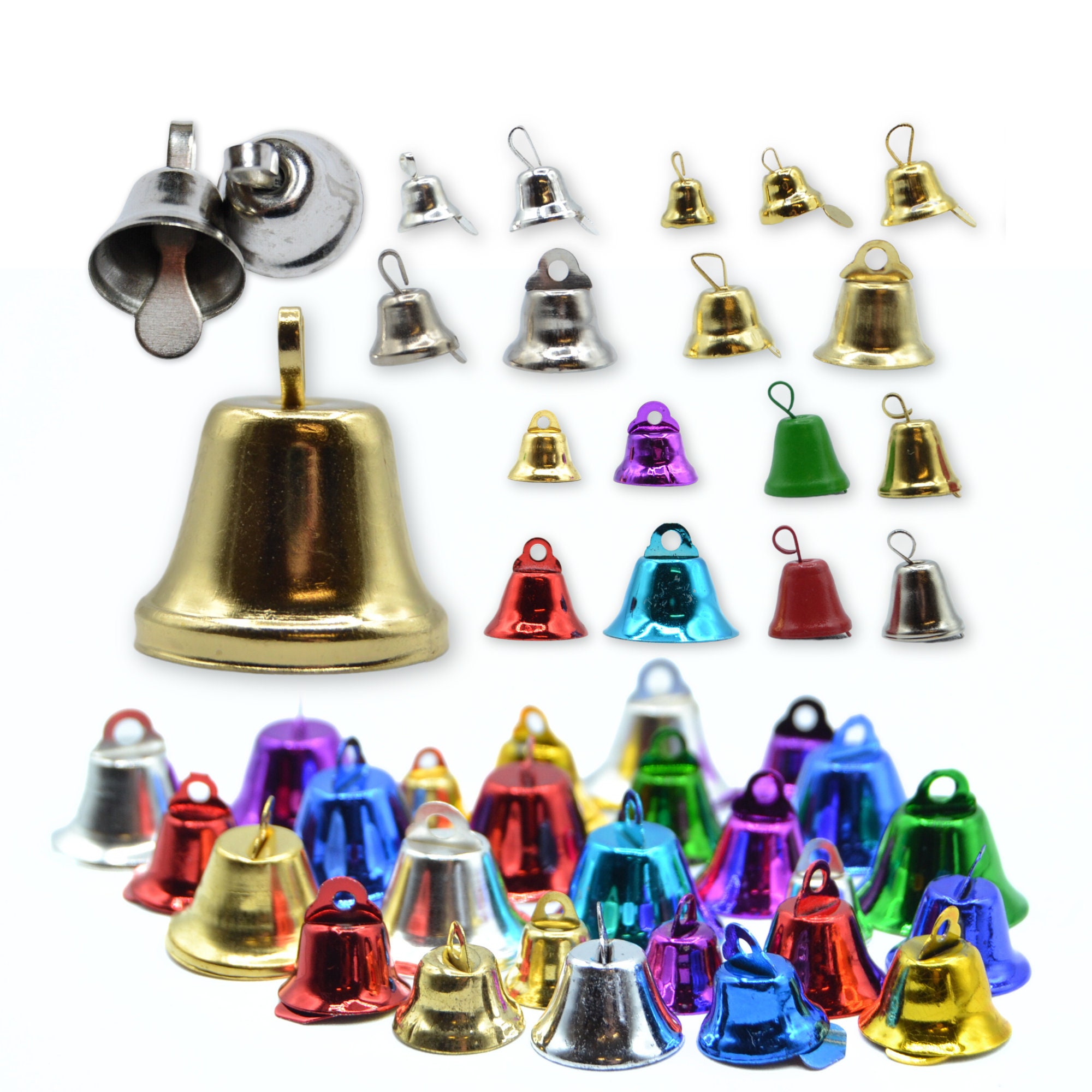 Bells, 100 Pieces Colorful Bells for Crafts, Mixed Size Small , Metal Craft  Bells for Holiday Home Decoration