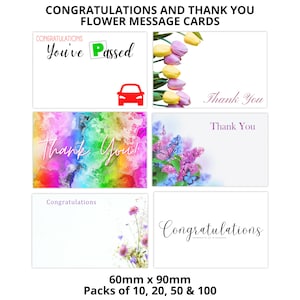 Cartes à message fleurs félicitations et remerciements - 60 mm x 90 mm - Fournitures pour fleuriste