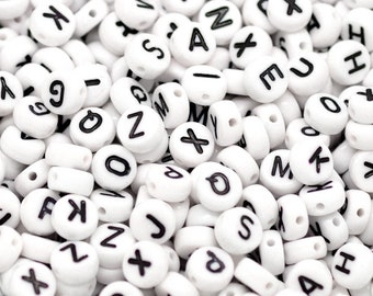 Acryllic Alphabet Beads - Round Beads - Single Letter and Mixed 7x4mm