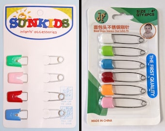 Safety Locking Nappy Diaper Pins - Mix Of Colours - For Reusable Terry Nappies