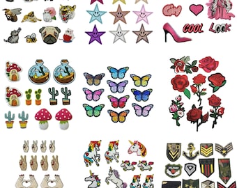 Embroidered Patch Sets - Sew On or Iron On Mixed Patches - Clothing Appliques