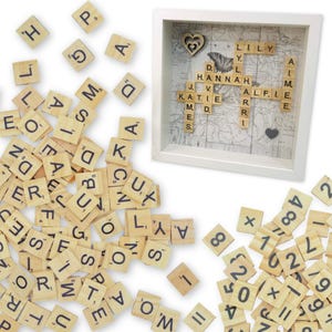 Wooden Scrabble Tiles Mixed Letters & Numbers with Sybmbols A to Z | 0 to 9 - 18mm x 20mm - Crafting, Box Frames, Gifts, Scrapbooking