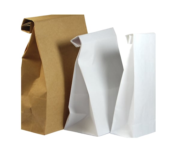 Kraft Paper Bags Block Bottom Brown & White Recyclable Food Safe Strong 