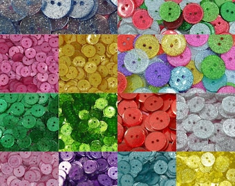13mm Round Glitter Buttons - Choice of Colours - Ideal for Sewing/Knitting/Clothes & Scrapbooking