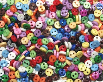 3mm Mini Buttons for Dolls & Soft Toys Clothes - Choice of Shapes - Assorted Colours