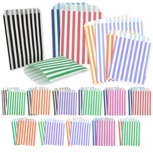 7" x 9" Paper Sweet Bags Stripe Design - Mixed Colours - Candy Retail Wedding Birthday Party Cake Goodie Bag