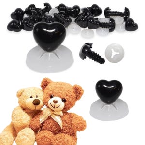 9mm x 8mm - Heart Noses with Plastic Backs For Teddy Bear/Soft Toy Making