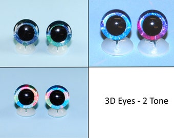 25mm Safety 3D EYES - 2 Tone Teddy Eyes with PLASTIC BACKS - Choice of Colours - Glitter Sparkle Eyes for Teddy Bear/Animal Soft Toy Making