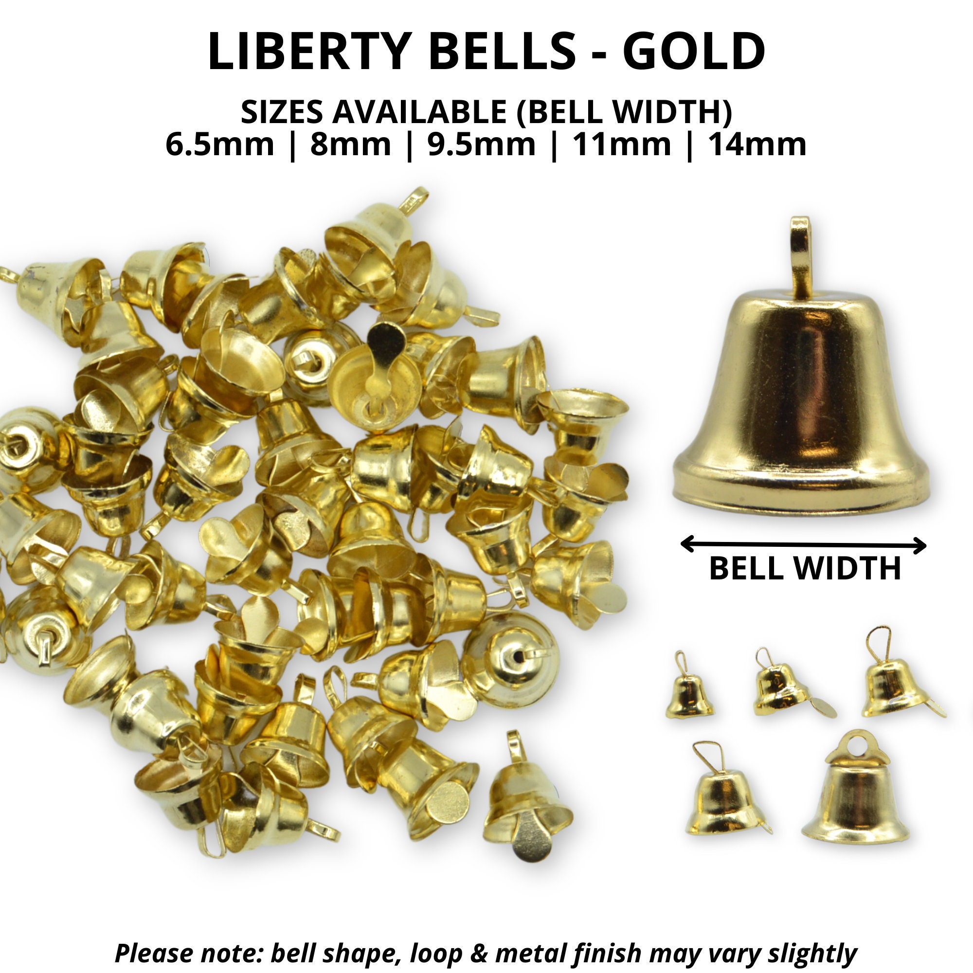 Factory Direct Craft Package of 48 Mini Shiny Gold Metal Liberty Bells for  Crafting, Favors, Weddings and Christmas Holiday Decorating