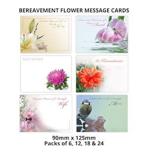 Cartes à message fleur de deuil - 90 mm x 125 mm - carte de fleuriste sympathie condoléances notes du souvenir