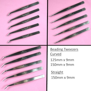 150mm x 9mm gebogen of recht roestvrij staal crafting / kralen pincet - kaart maken, reparatie, sieraden, modelbouw