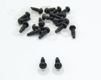 5mm or 6mm Solid Black Safety Eyes with Plastic Backs for Teddy Bear/Animal Soft Toy Making