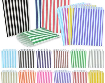 7" x 9" Paper Sweet Bags Stripe Design - Single Colours - Candy Retail Wedding Birthday Party Cake Goodie Bag