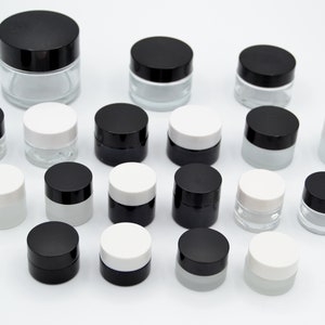 Various Round Glass Jar With Lid and Insert - Glitter Make Up Cosmetic Travel