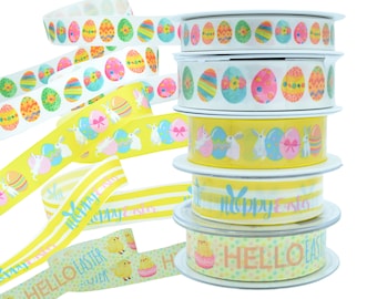 Easter Ribbon - Grosgrain & Satin - Chicks, Bunnies, Decorated Eggs - Event Decor, Cakes, Children's Crafts, Bouquets
