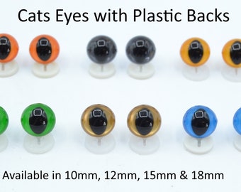 12mm Cats Safety Eyes with Plastic Backs - Choice Of Colours - For Teddy Bear/Animal Soft Toy Making