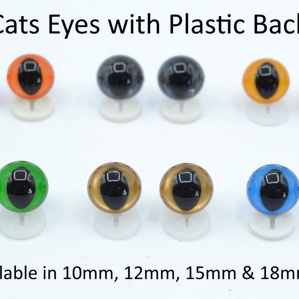 12mm Katzen Sicherheitsaugen mit Kunststoff-Rücken - Auswahl der Farben - Für Teddybär / Tier Stofftier machen