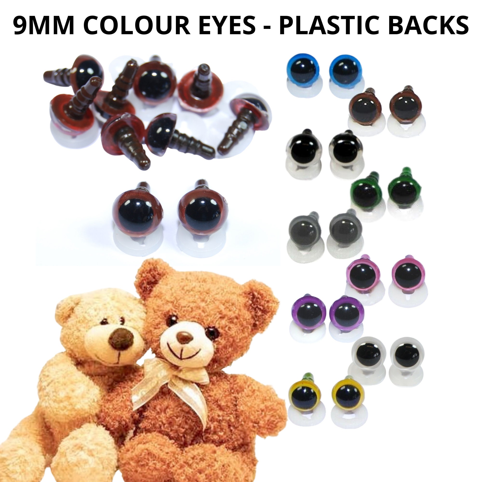 YEUX DE SÉCURITÉ PELUCHE 9MM - NOIR - ENSEMBLE DE 12