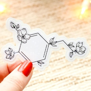 ドーパミン分子シンボルと花、メンタルヘルスビニールステッカー