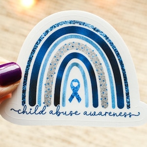 Vinylsticker kindermishandeling blauw regenbooglint