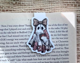 Magnetic Bookmark: Patchwork Ghost with Bow, Halloween Book Accessories
