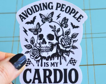 Evitar a la gente es mi cardio, pegatina de vinilo sarcástica para entrenamiento en el gimnasio